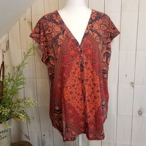 •Lucky Brand• Orange Boho Sleeveless Top